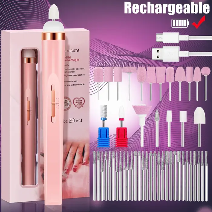 YIKOOLIN 5 en 1 perceuse à vernis à ongles électrique Charge USB ensemble de manucure Portable Exfoliation et polissage