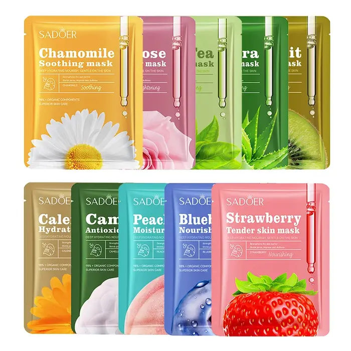 10 pièces SADOER fruits parfum Floral masque pour le visage hydratant raffermissant hydratant camomi