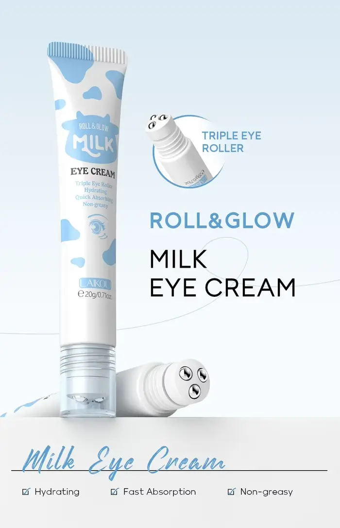 Crème Contour des Yeux LAIKOU au Lait Hydratante Éclaircissante Anti-Cernes Anti-Poches Atténue les Ridules Massage