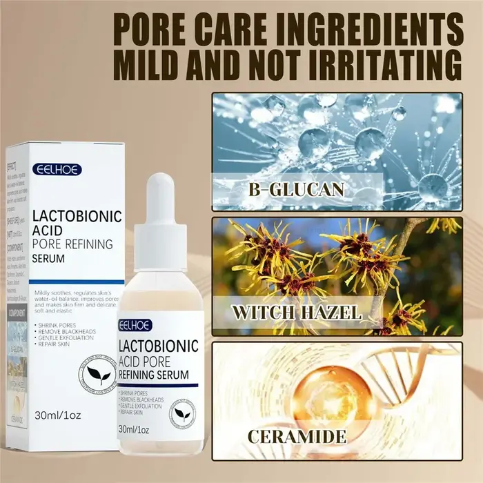 EELHOE acide lactobionique rétrécit les pores sérum pour le visage réparation de la peau points noirs propres acné soins