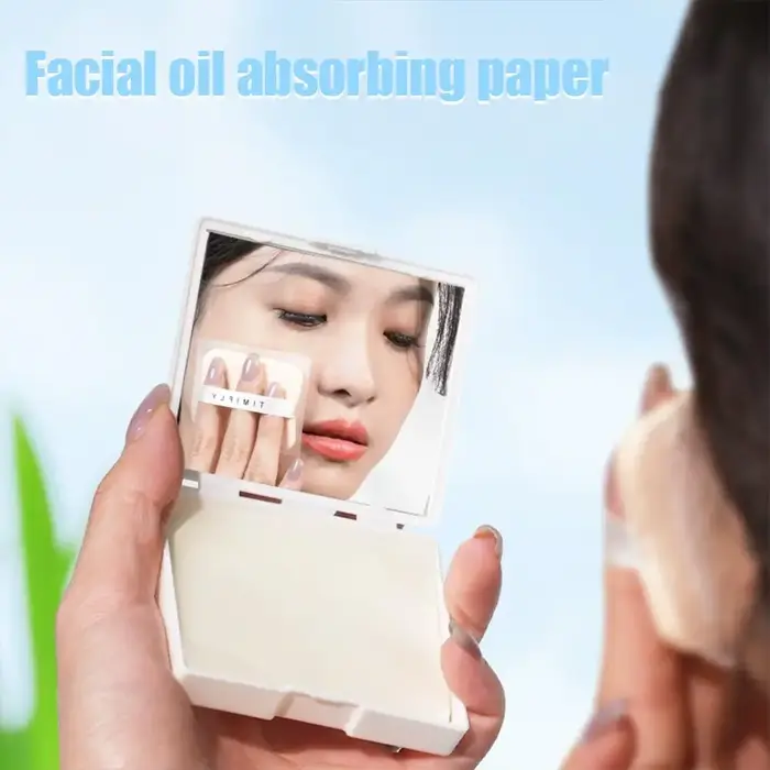 100 pièces papier absorbant l'huile Portable avec étui miroir femmes soins du visage beauté papier buvard d'huile pour le visage avec miroir