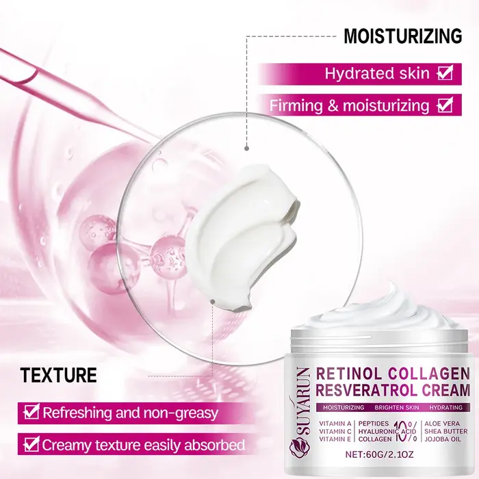SUYARUN Crème visage anti-âge au rétinol Resveratrol - Hydratant de nuit pour les rides