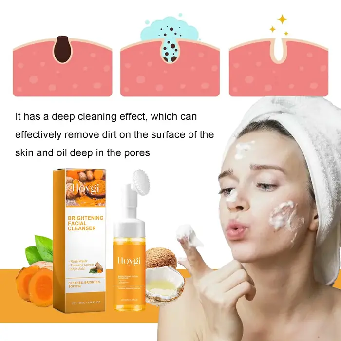Nettoyant Visage au Curcuma Professionnel Moussant Doux & Lissant – Nettoyage Rapide Quotidien – Outil de Beauté Portable pour Tous Types de Peau