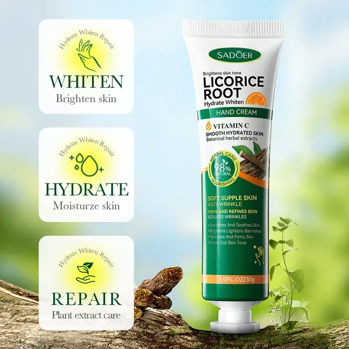 1/2 pièces SADOER vitamine C réglisse crème pour les mains hydratant nourrissant éclaircissant