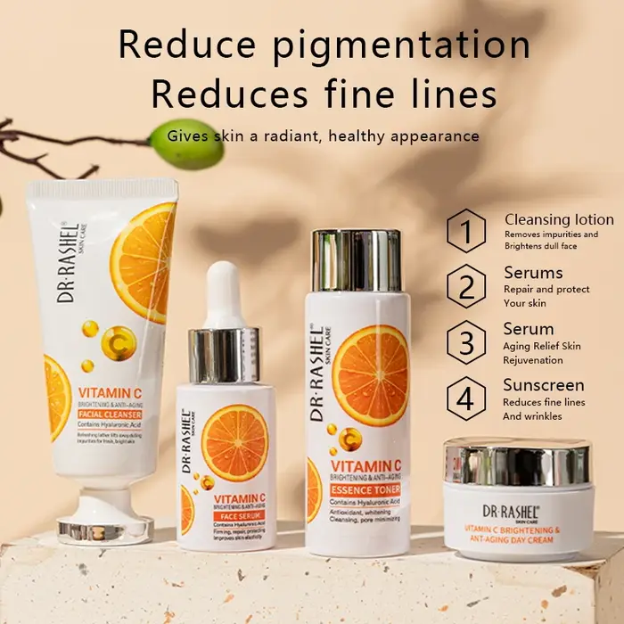 Ensemble de 6 crèmes sérum à la vitamine C DR RASHEL, écran solaire, éclaircissant, anti-âge, soin de la peau, mini-set pour femmes