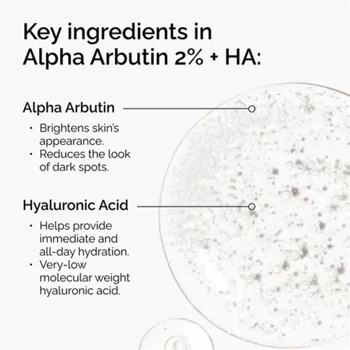 Alpha Arbutin 2% + HA 30ml Sérum Minimise L'apparence des Taches Foncés et Décoloration Hydrate La Peau