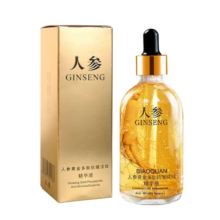 Sérum Visage Anti-rides Hydratant à l'Essence de Polypeptide de Ginseng Or, Soin Profond Nourrissant, Éclaircissant et Raffermissant pour la Peau