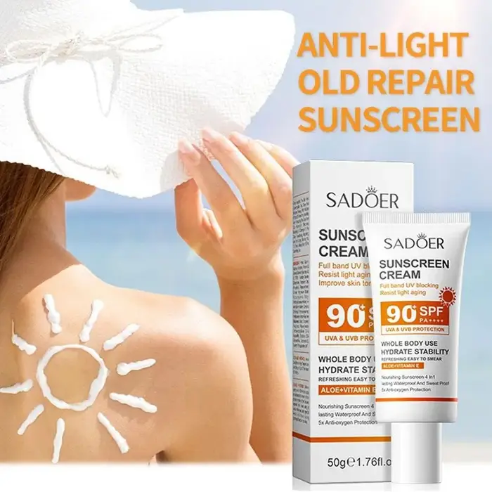 Crème solaire SPF 90+ PA++++, crème solaire légère quotidienne pour le visage et le corps, crème solaire pour la plage, le jogging, les sports de plein air