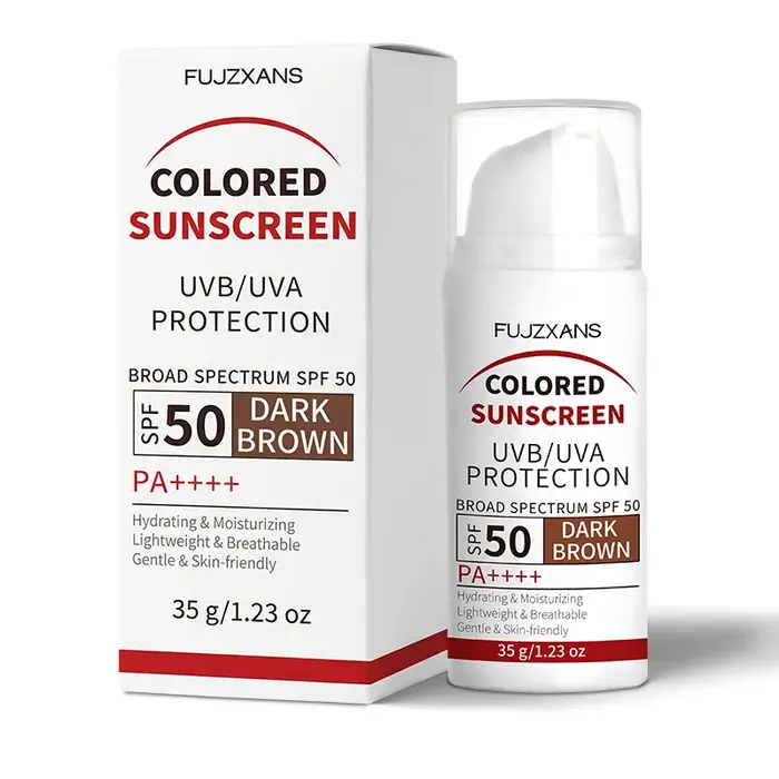 Crème solaire teintée au dioxyde de titane - Crème BB brun foncé avec SPF50, éclat naturel, protecti