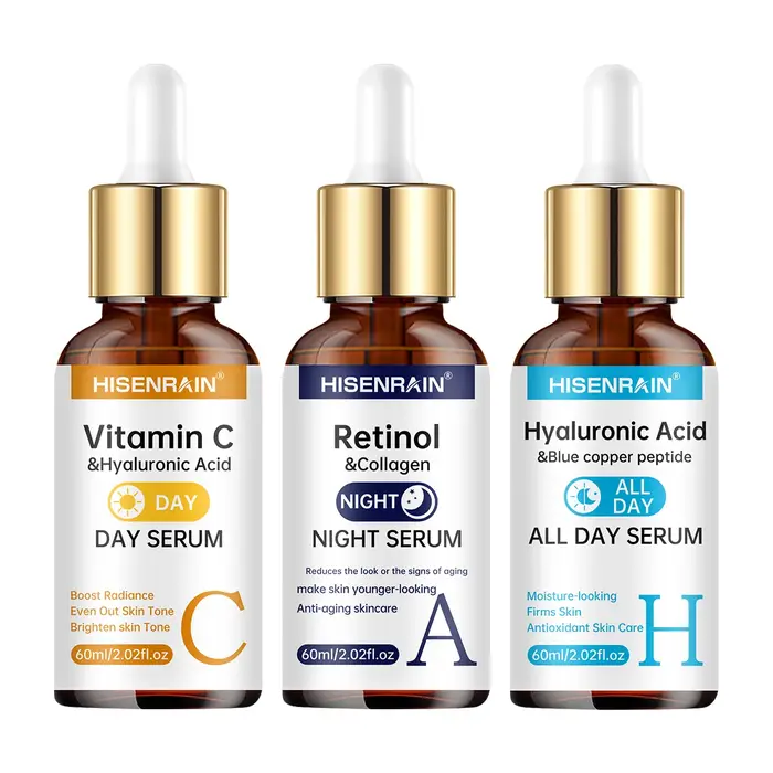 HISENRAIN Sérum Vitamine C + Rétinol + Acide Hyaluronique Duo | Combo éclaircissant et hydratation anti-âge | Pour tout