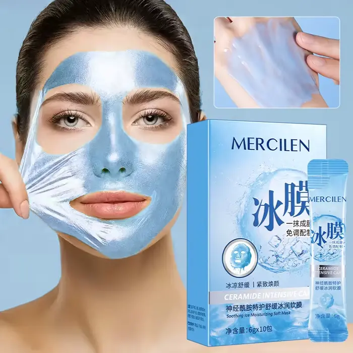 Masque hydratant doux Mercilen Ceramide Ice, contenant de l'acide hyaluronique et de la vitamine E,