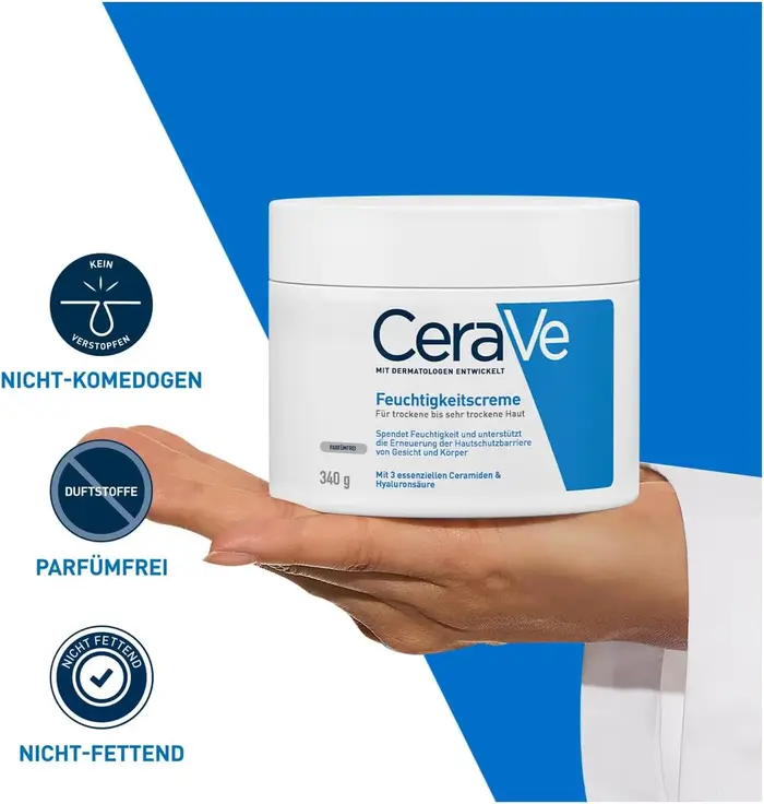 Crème hydratante CeraVe 340g sans parfum, crème quotidienne pour le visage et le corps avec céramides pour le soin des peaux sèches