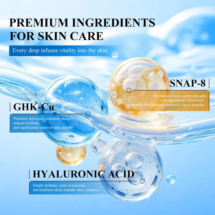 Sérum facial aux peptides de cuivre GHK-Cu avec SNAP-8 pour les ridules