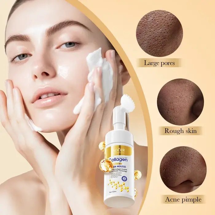 SADOER nettoyant pour le visage au collagène pour Anti-rides Mousse de nettoyage en profondeur nourrissant humidité soins de la peau 120 ml