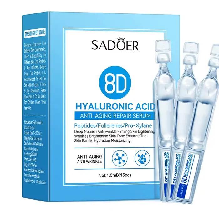Sérum pour le visage à l'acide hyaluronique, Anti-vieillissement, nourrissant en profondeur, fullerè