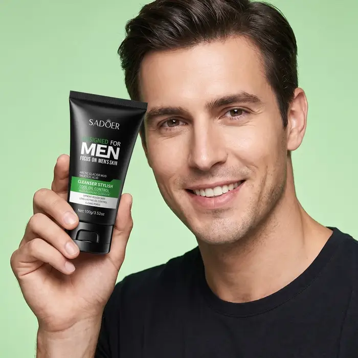 SADOER Nettoyant Visage Homme à l'Acide Salicylique, Contrôle du Sébum, Nettoyage des Pores, Affine