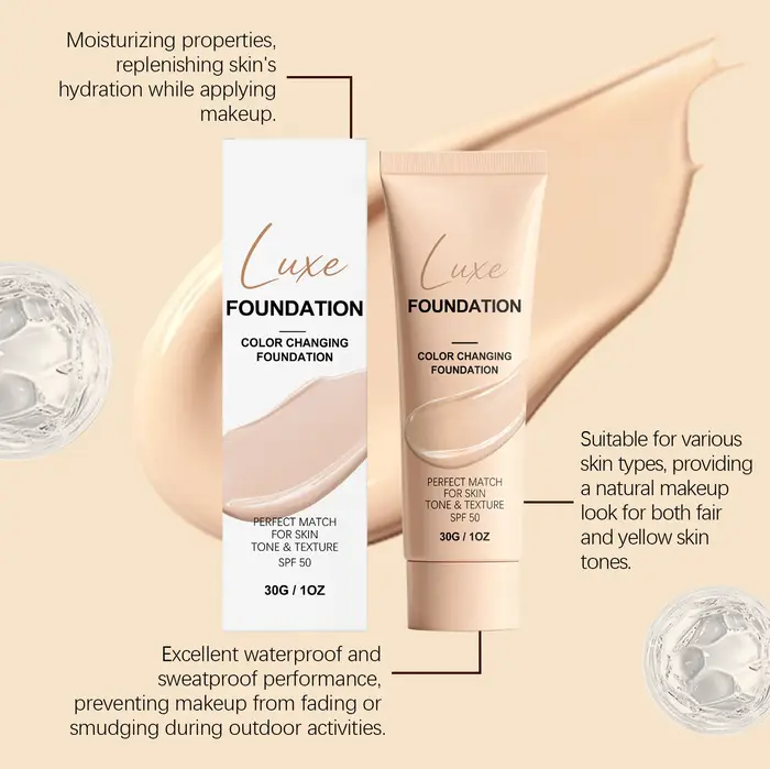 Fond de teint changeant de couleur SPF 50, couvrance naturelle, fond de teint liquide ajustable, léger, longue tenue, base de maquillage pour tous les types de peau