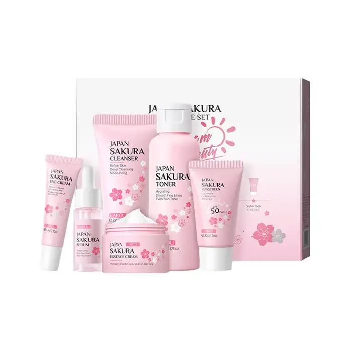 6 pièces/ensemble Sakura ensembles de soins de la peau crème pour le visage sérum Toner nettoyant