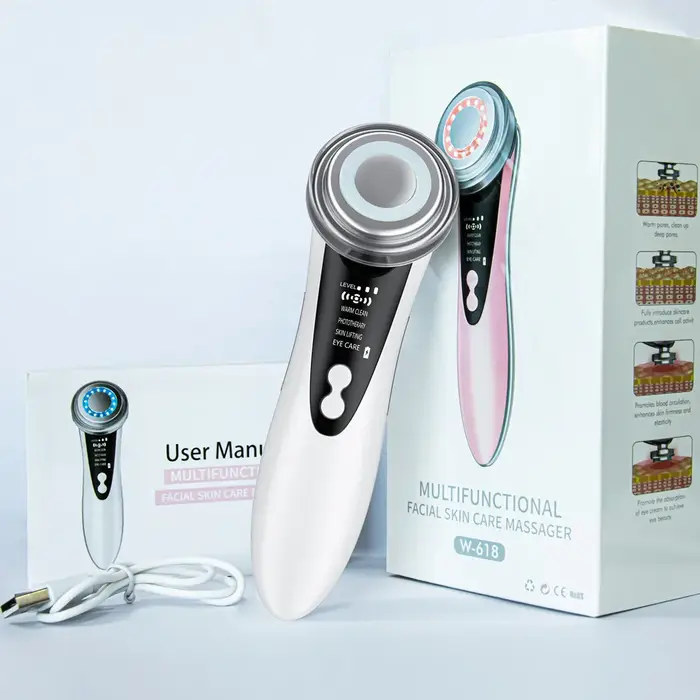 Masseur de visage 5 en 1, Massage de rajeunissement, LED, Lifting du visage, beauté, Vibration, élim