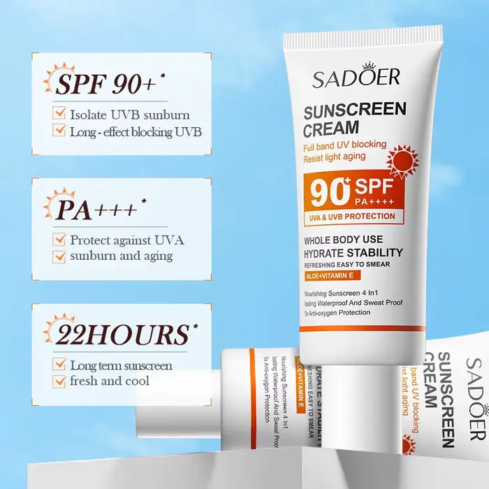 Sadoer crème solaire à haute Protection SPF 90 + PA +++ blanchissant imperméable résistant à la sueur hydratant durable