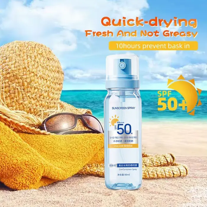 Spray solaire rafraîchissant SPF50+ hydratant et blanchissant pour le visage