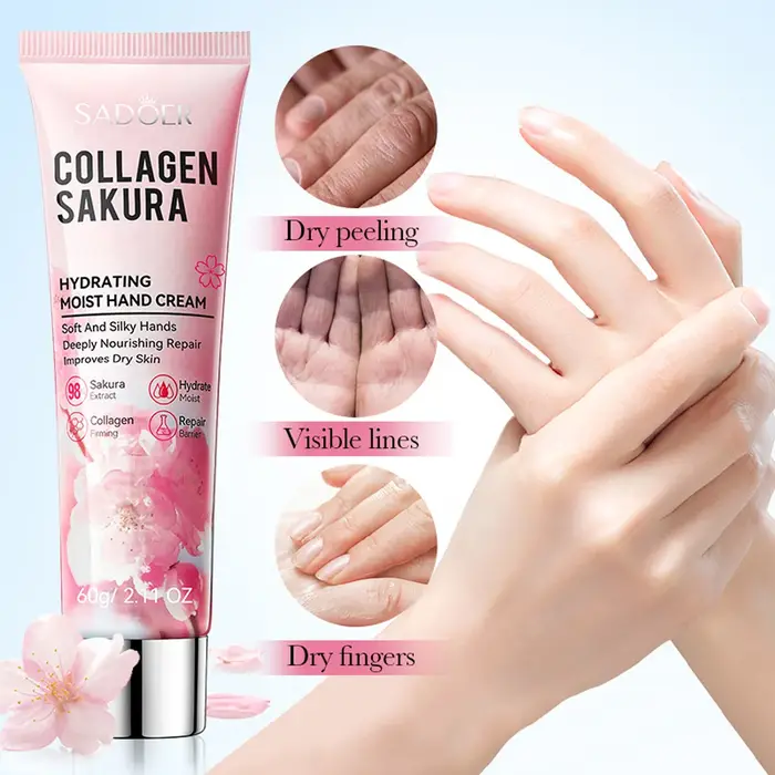 Crème hydratante pour les mains lisse au collagène fleur de cerisier pour l'automne et l'hiver crème