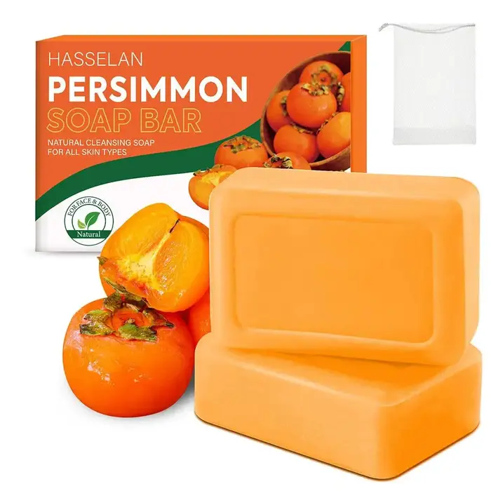 Savon Nettoyant au Kaki avec Filet Moussant – Soin Corps et Visage Exfoliant et Éclaircissant
