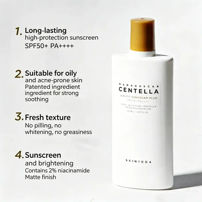 Crème solaire SKIN1004 Centella Air-fit SPF50+ Protection UV Hydratant visage Léger Tous types de peau Soins