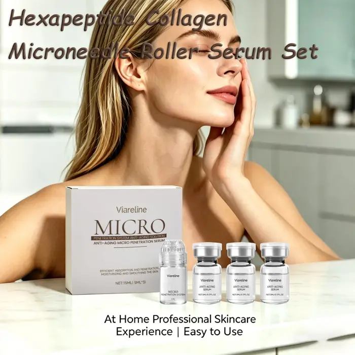 Kit de Soin Visage Professionnel à Domicile : Sérum Microneedle au Collagène Hexapeptide et Rouleau Hydratant pour une Peau Éclatante