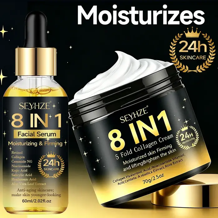 SEYHZE Kit de Soins Visage Hydratant et Raffermissant 8-en-1 (2 pièces) avec Niacinamide