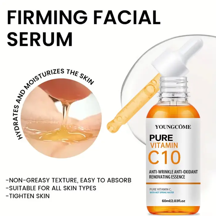Vitamine C Essence pour le visage acide hyaluronique peau foncée éclaircir sérum estompe les ridules hydratant