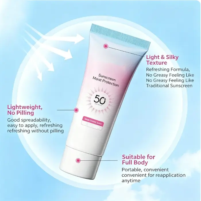 Crème Solaire Pour Visage et Corps SPF50+ Anti-Transpiration Rafraîchissante Lotion Solaire Hydratante Légère Soin Quotidien de la Peau en Extérieur