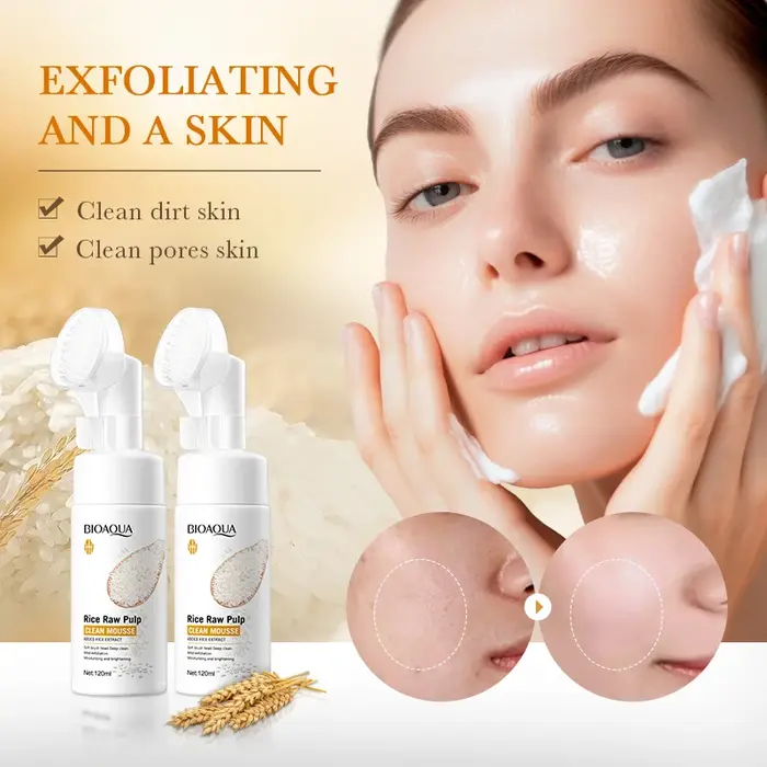 120ml BIOAOUA pulpe brute de riz moussant purée pour le visage Mousse nettoyante apaisante nettoyant