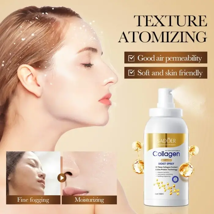 SADOER Spray Hydratant au Collagène 100ml Brume Hydratante avec Technologie Protéinée Active pour une Nutrition Quotidienne et un Soin Doux de la Peau