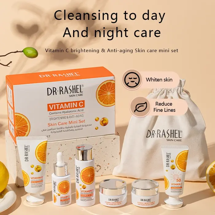 Ensemble de 6 crèmes sérum à la vitamine C DR RASHEL, écran solaire, éclaircissant, anti-âge, soin de la peau, mini-set pour femmes