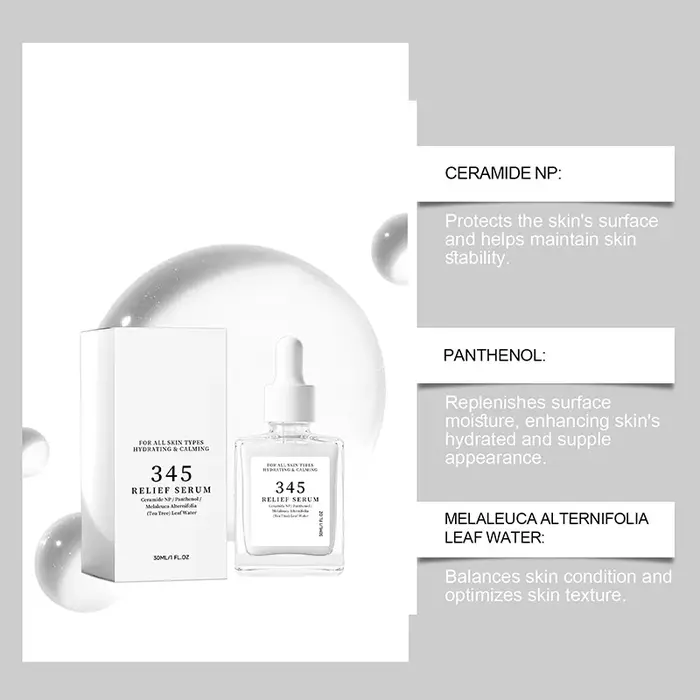 Sérum réparateur 345 Relief 30ml, à la céramide et au panthénol, hydratant, apaisant et calmant, pour tous types de peaux.