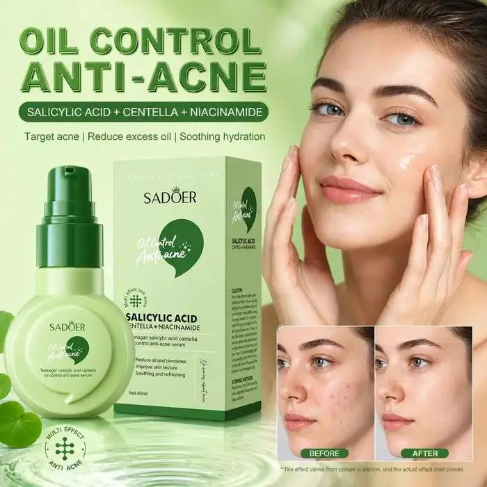 Sérum Anti-Acné à l'Acide Salicylique, Centella, Niacinamide, Contrôle du Sébum, Affinage des Pores, Essence Visage Hydratante et Lissante, Soin de la Peau