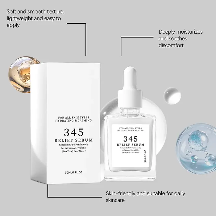 Sérum réparateur 345 Relief 30ml, à la céramide et au panthénol, hydratant, apaisant et calmant, pour tous types de peaux.