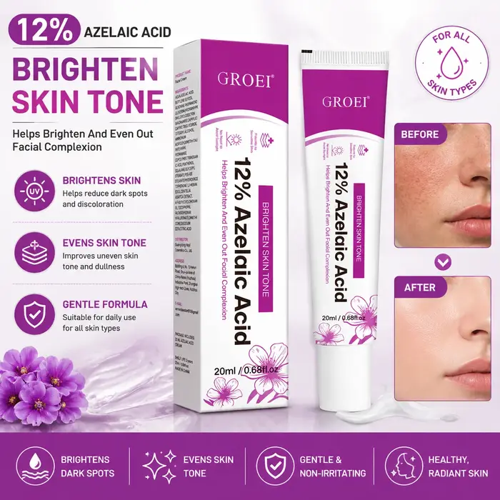 Crème Sérum à 12% d'Acide Azélaïque pour le Soin de la Peau du Visage, Éclaircissante, Hydratante, Contrôle du Sébum, Niacinamide, Panthénol, Routine de Beauté Quotidienne