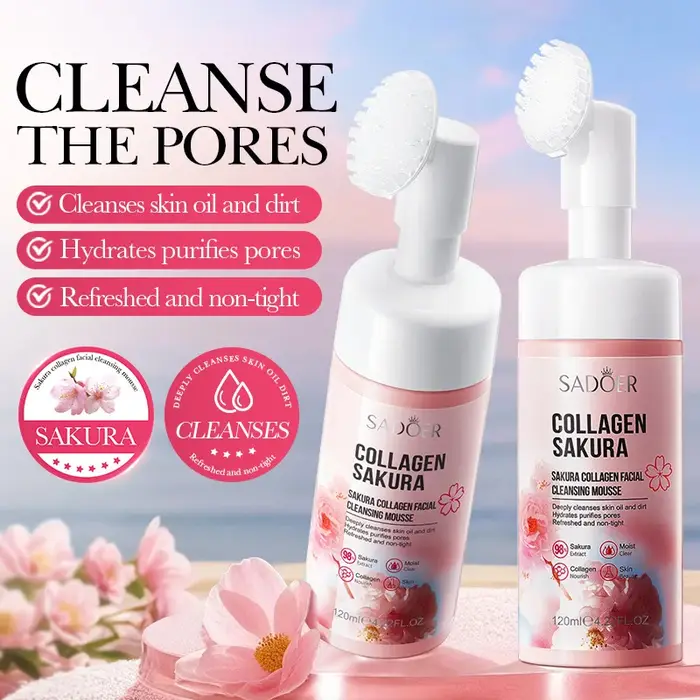 SADOER Mousse Nettoyante Visage au Sakura Hydratante Anti-âge pour Massage Facial
