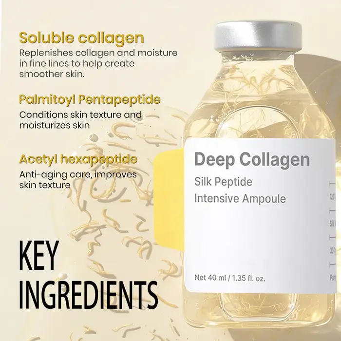 Ampoule peptidique de collagène profond de 40 ml - Sérum visage hydratant éclaircissant anti-rides avec acide hyaluronique