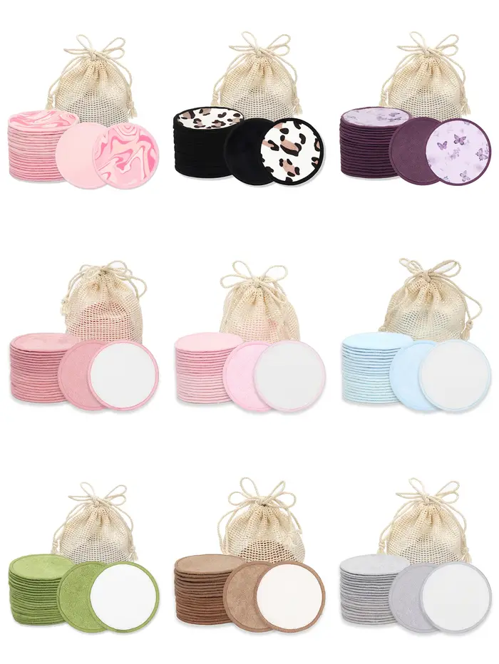 Tampons démaquillants ronds doubles 20 pièces + sac en maille de nettoyage