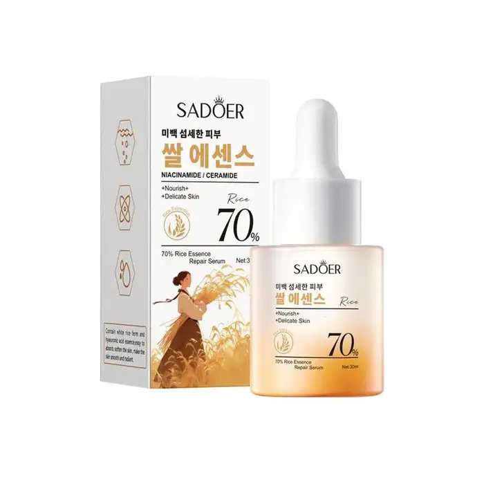 SADOER Sérum réparateur à l'essence de riz 70% 30ml - Niacinamide & Céramide, Nourrit les peaux déli
