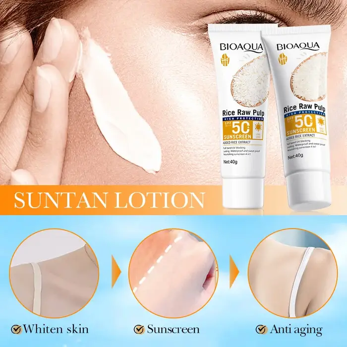 BIOAQUA pulpe brute de riz Spf 50 + crème solaire pour visage corps cou dos protecteur bloqueur sola