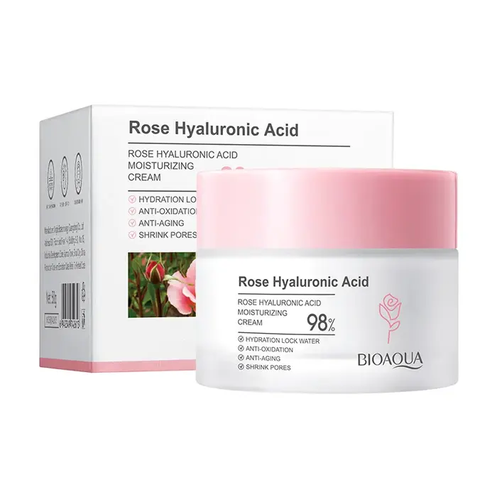 Ensemble de soins de la peau à la rose : Essence à l'acide hyaluronique, crème hydratante et éclaircissante pour les yeux, crème pour le visage pour peaux sèches