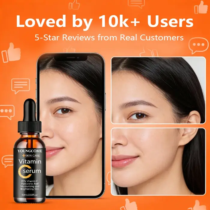 YOUNGCOME Sérum à l'acide hyaluronique à la vitamine C - Essence pour le visage hydratante et raffermissante quotidienne pour tous les types de peau 40/60ML