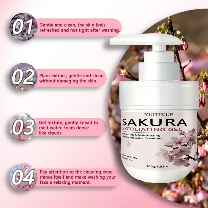 Gel exfoliant Sakura YUITIKUE | Nettoyage et hydratation pour une peau soyeuse et lisse