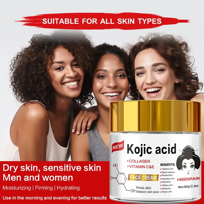 HISENRAIN Crème à l'acide kojique - Hydratant pour le visage en pot de verre éclaircissant