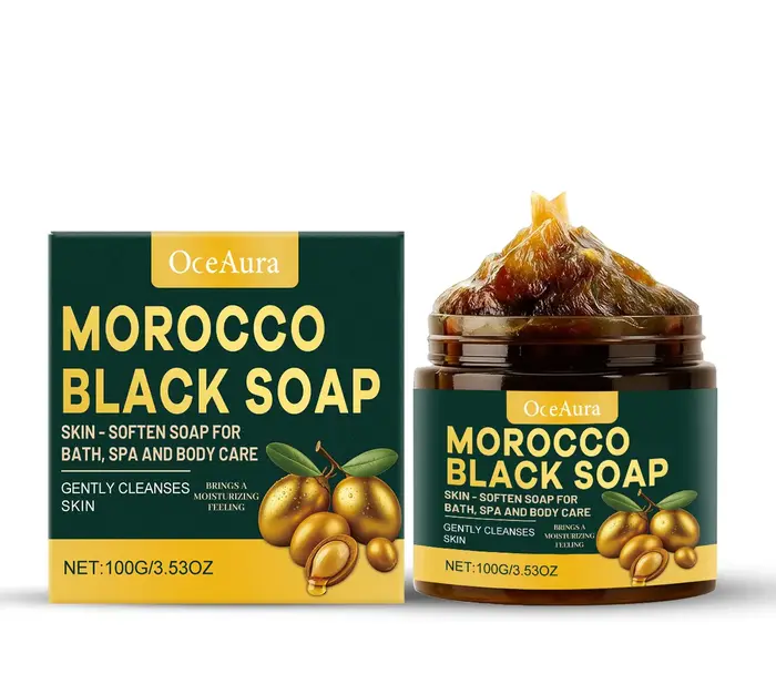 Savon noir marocain pour l'élimination de l'acné, nettoie en profondeur, exfolie, hydrate, lisser la