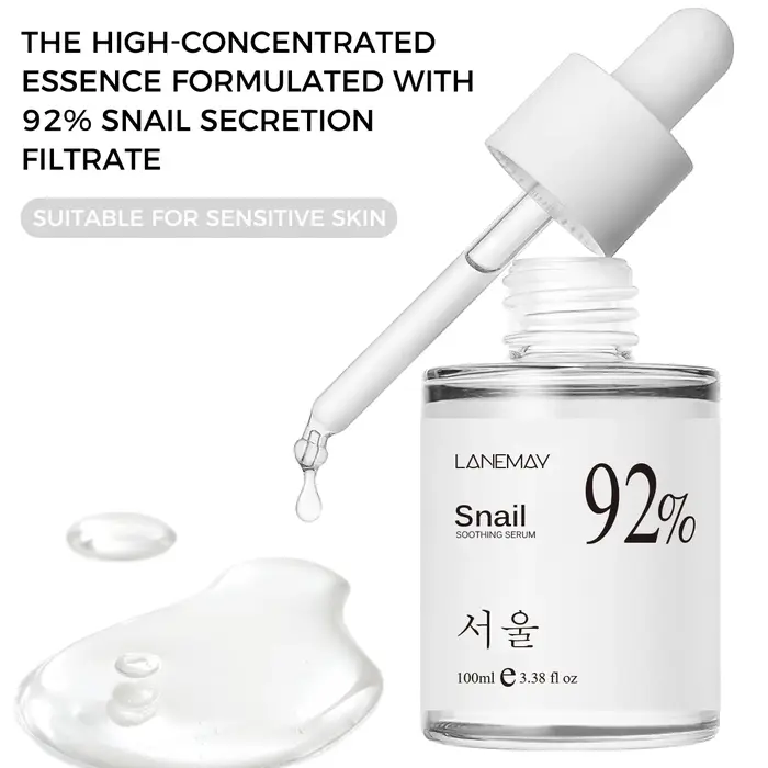 Sérum Visage Apaisant à l'Essence de Bave d'Escargot 92% 100ml – Soin Hydratant et Nourrissant Tout-en-un pour la Peau (5 Vendus)